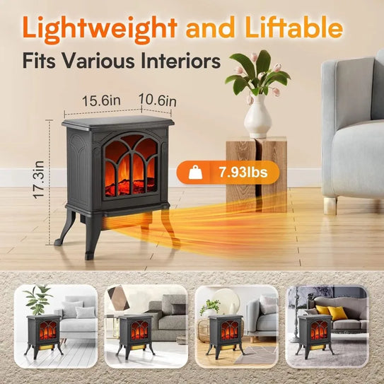 Portable Electric Fireplace Heater Stove Freestanding Infrared Stove, Black