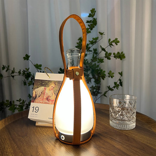 Medieval wireless touch wine bottle table lamp portable retro dimming charging atmosphere table lamp