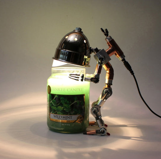 Handmade Steampunk Robot Melting Candle Warmer Lamp