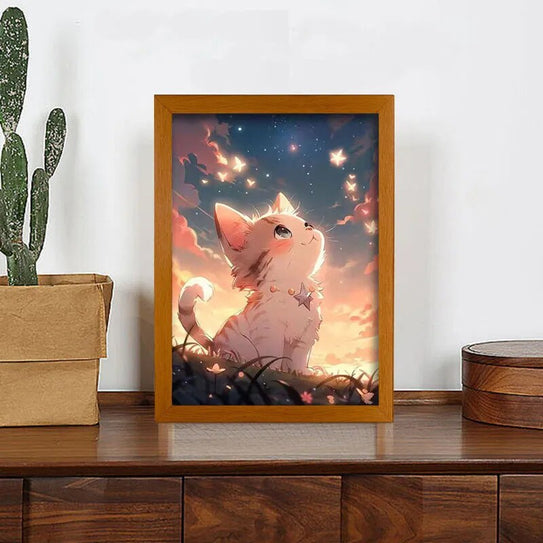 Stargazing Cat Light Painting Artwork Table Lamp Night Light